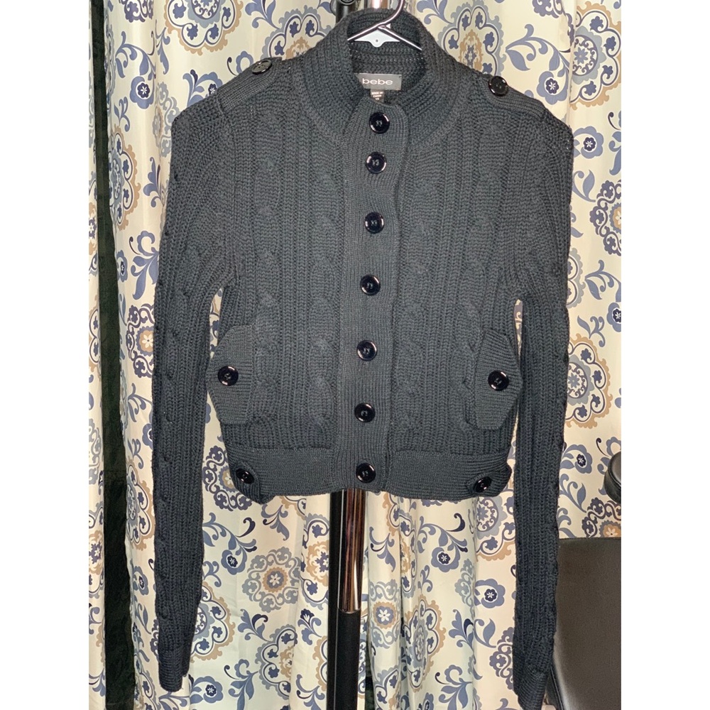 Black BEBE Button Up Sweater XS